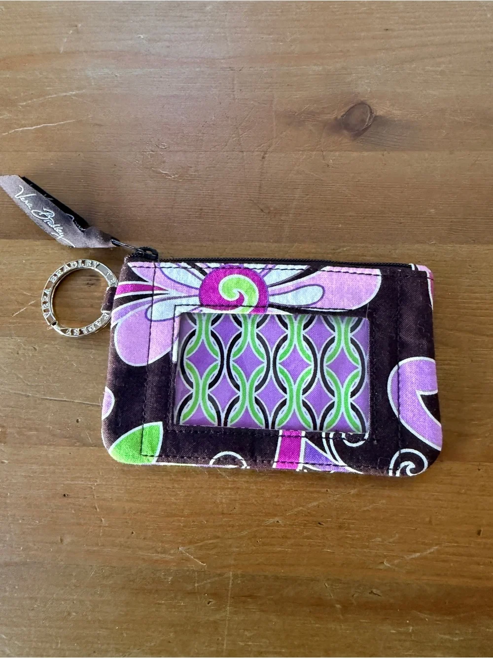 Vera Bradley Retired Vintage Purple Punch Pattern ID Wallet Split Keychain